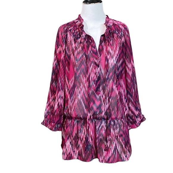 Banana Republic Multicolor Long Sleeve Sheer Blouse Cinch Waist - Picture 1 of 12